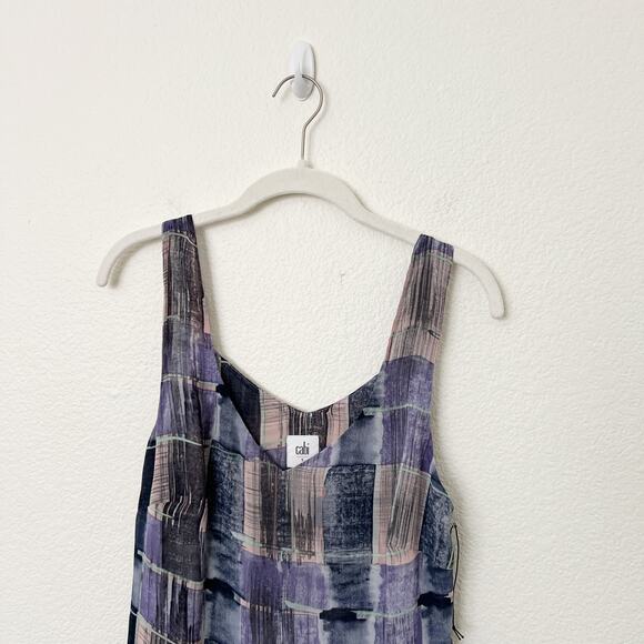 [CAbi] Quiz Top #4361 Purple Abstract Plaid Sleeveless V-Neck Blouse Sz Small S - Picture 9 of 11
